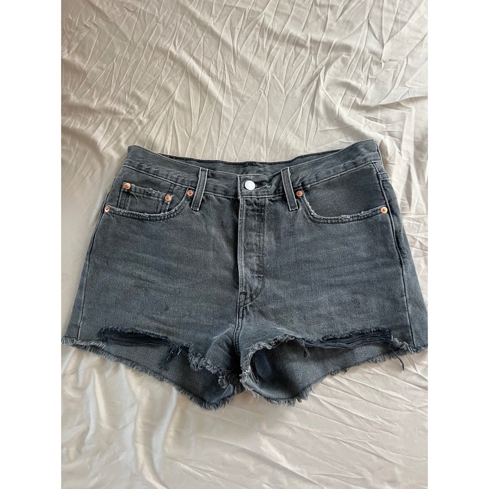 Levi's Premium 501 Original Distressed Cutoff Denim Shorts Black Gray W29